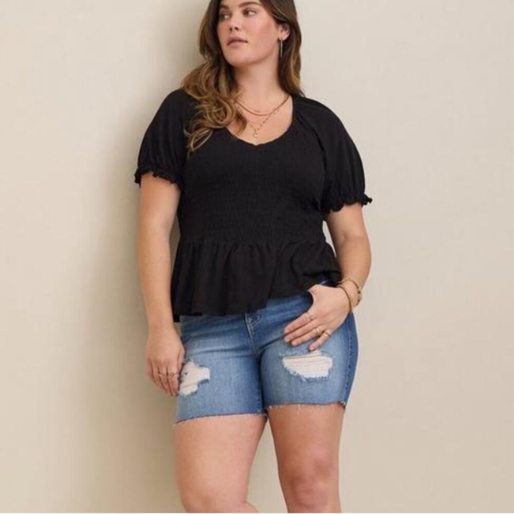 Torrid black Cotton Modal Slub Smocked Short Sleeve Babydoll